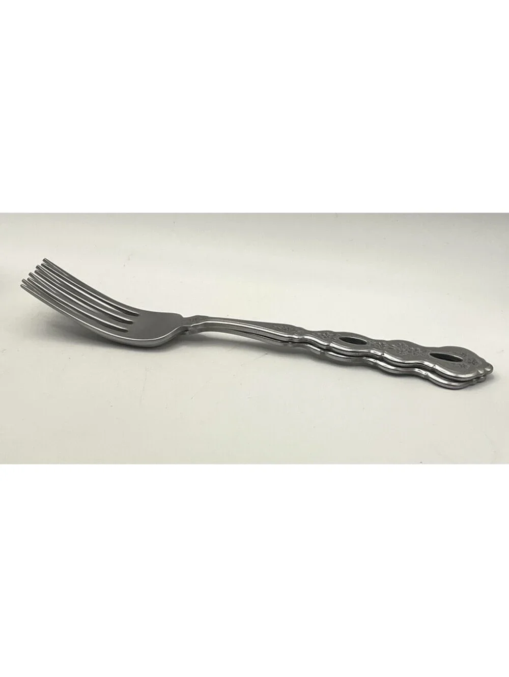 2- Oneida Community FANTASY Burnished Stainless Pierced Hndl Dinner Fork ~7.25”